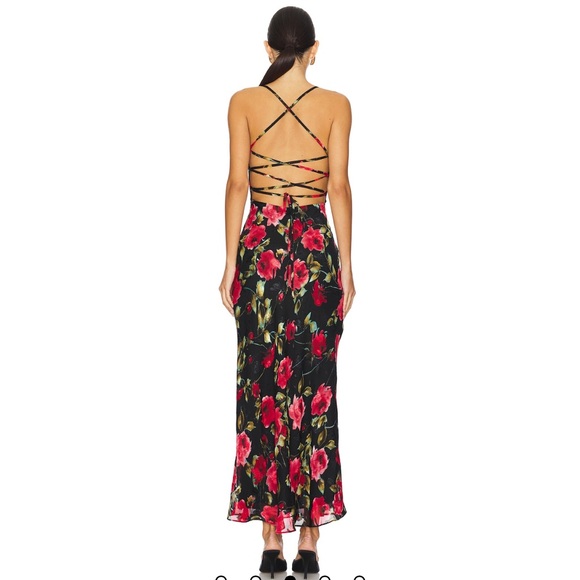 Floral Backless Dress - REVOLVE Black and Red - Picture 2 of 4